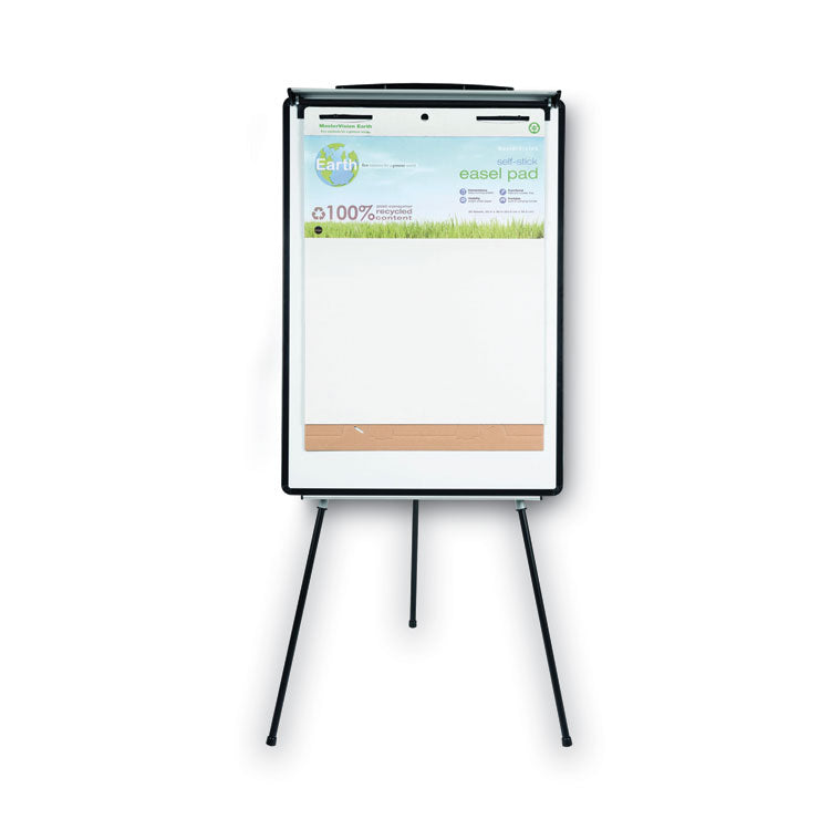 Magnetic Gold Ultra Dry Erase Tripod Presentation Easel with Arms, 28" x 38.5", White Surface, Black/Silver Aluminum Frame