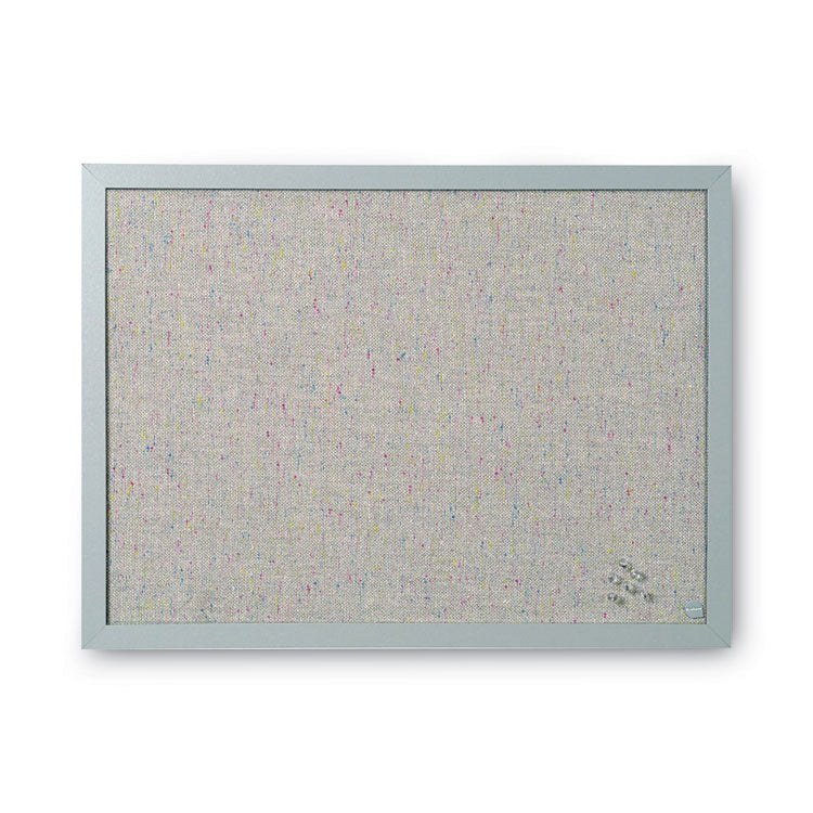 Designer Fabric Bulletin Board, 24" x 18", Gray Surface, Gray Fiberboard (MDF) Frame