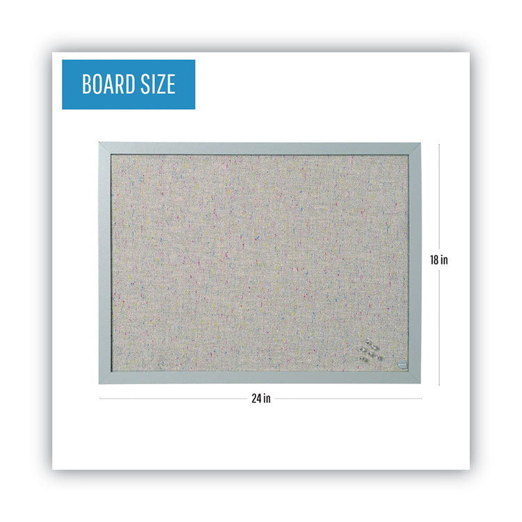 Designer Fabric Bulletin Board, 24" x 18", Gray Surface, Gray Fiberboard (MDF) Frame