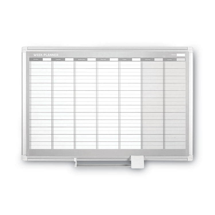 Magnetic Dry Erase Calendar Board, Weekly Planning/Scheduling, 36" x 24", White Surface, Satin Aluminum Frame