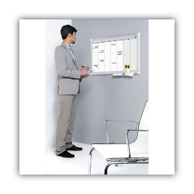 Magnetic Dry Erase Calendar Board, Weekly Planning/Scheduling, 36" x 24", White Surface, Satin Aluminum Frame