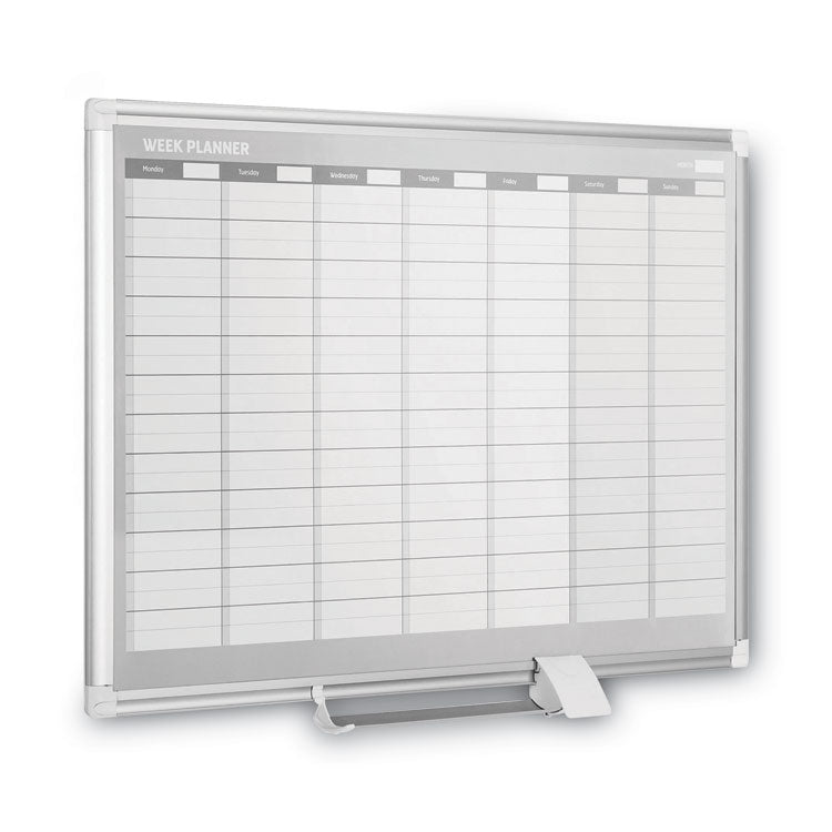 Magnetic Dry Erase Calendar Board, Weekly Planning/Scheduling, 36" x 24", White Surface, Satin Aluminum Frame
