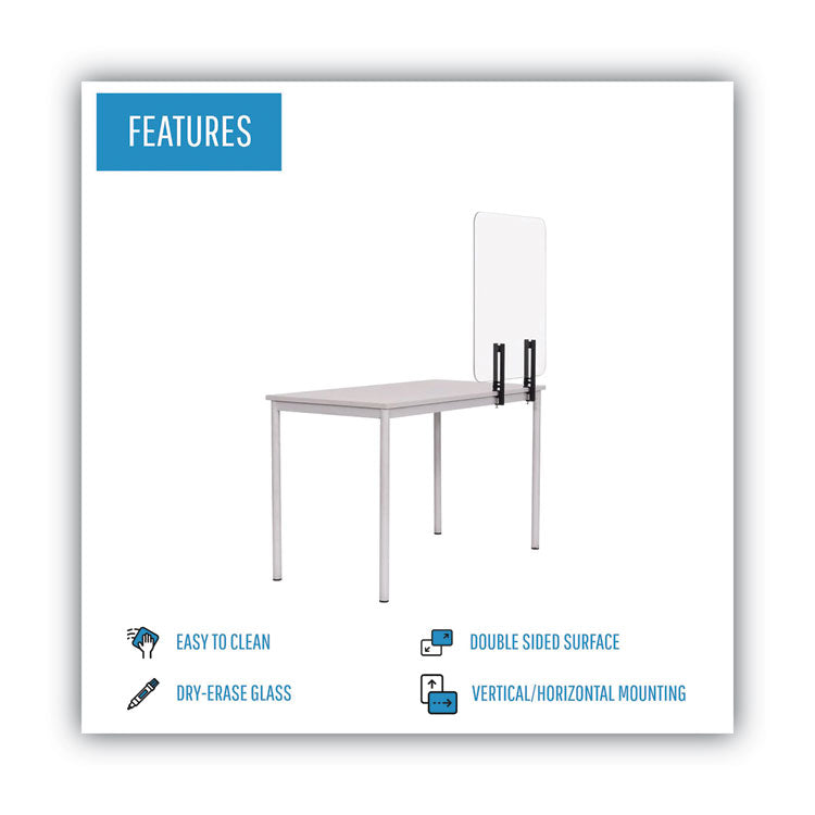 Protector Series Frameless Glass Desktop Divider, 47.2 X 0.16 X 35.4, Clear/aluminum