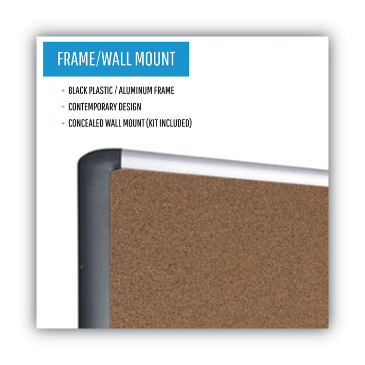 Tech Cork Board, 48" x 36", Tan Surface, Silver/Black Aluminum Frame