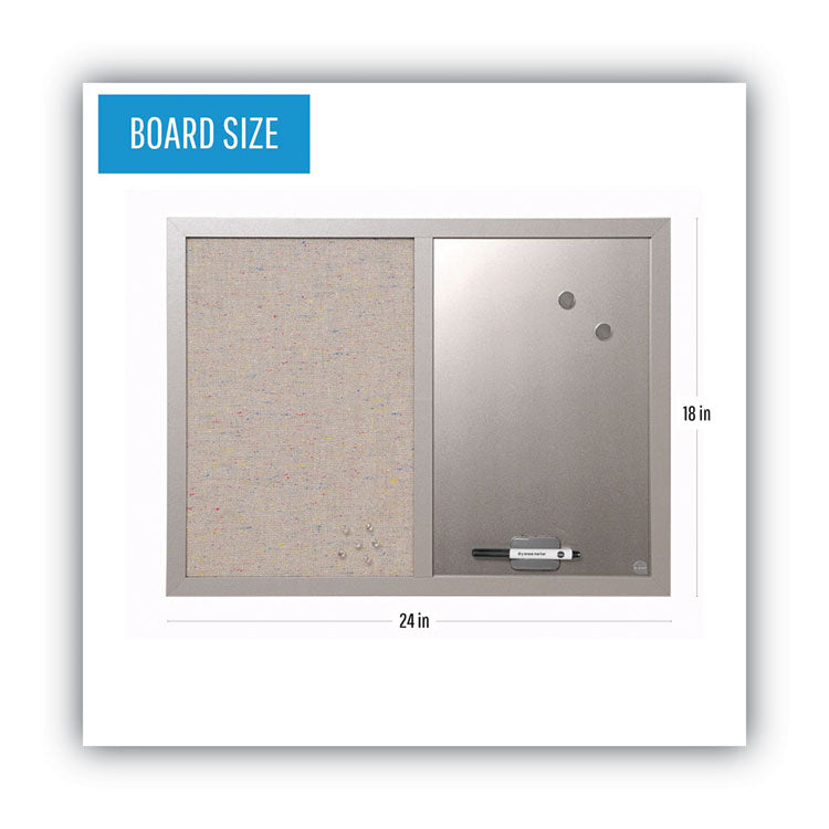 Designer Fabric Bulletin Board, Combo Magnetic Dry Erase/Bulletin, 24" x 18", Multicolor/Gray Surface, Gray Fiberboard Frame