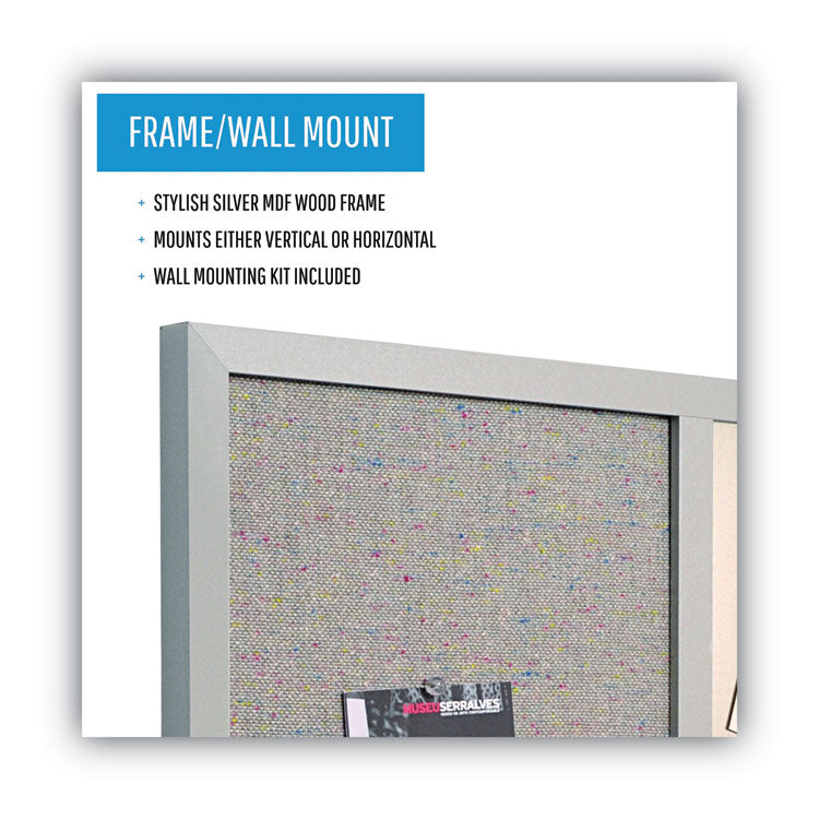 Designer Fabric Bulletin Board, Combo Magnetic Dry Erase/Bulletin, 24" x 18", Multicolor/Gray Surface, Gray Fiberboard Frame