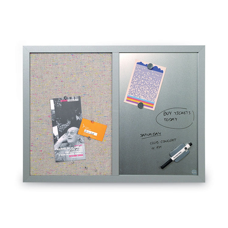 Designer Fabric Bulletin Board, Combo Magnetic Dry Erase/Bulletin, 24" x 18", Multicolor/Gray Surface, Gray Fiberboard Frame