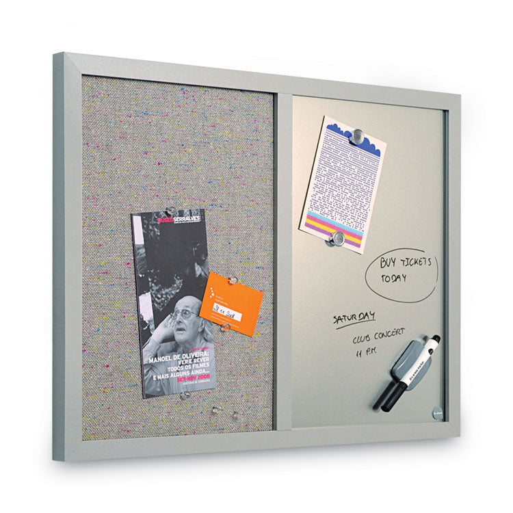 Designer Fabric Bulletin Board, Combo Magnetic Dry Erase/Bulletin, 24" x 18", Multicolor/Gray Surface, Gray Fiberboard Frame