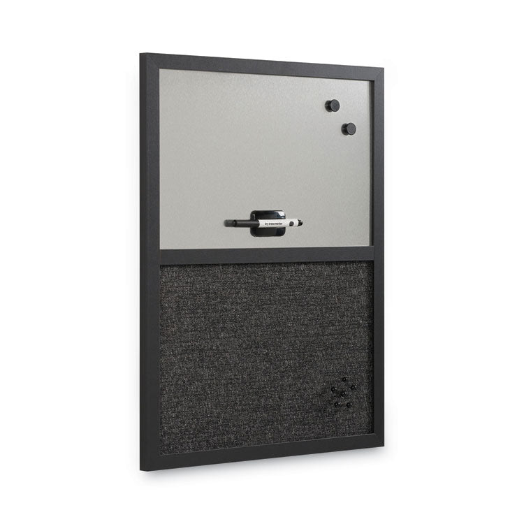 Designer Fabric Bulletin Board, Combo Magnetic Dry Erase/Bulletin, 24" x 18", Charcoal/Gray Surface, Black Fiberboard Frame