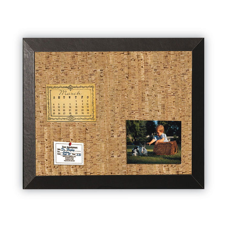 Natural Cork Bulletin Board, 24" x 18", Tan Surface, Black Wood Frame