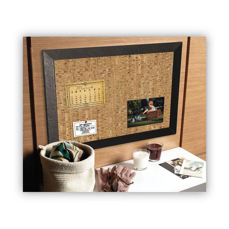 Natural Cork Bulletin Board, 24" x 18", Tan Surface, Black Wood Frame