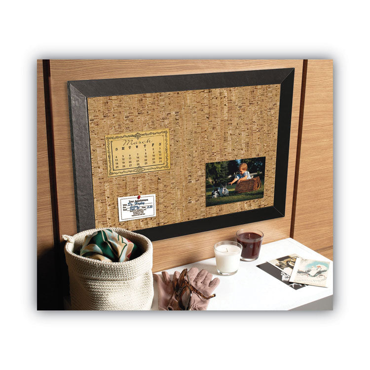 Natural Cork Bulletin Board, 36" x 24", Tan Surface, Black Wood Frame