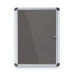 Slim-Line Enclosed Fabric Bulletin Board with One Door, 28" x 38", Gray Surface, Satin Aluminum Frame