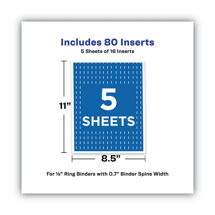 Binder Spine Inserts, 0.5" Spine Width, 16 Inserts/Sheet, 5 Sheets/Pack