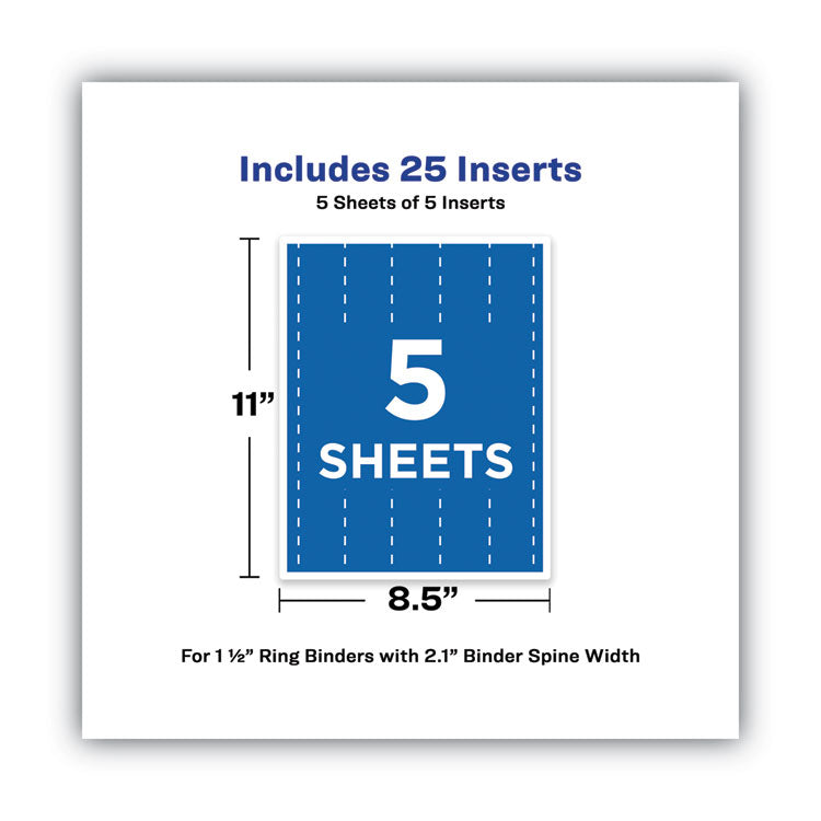 Binder Spine Inserts, 1.5" Spine Width, 5 Inserts/sheet, 5 Sheets/pack