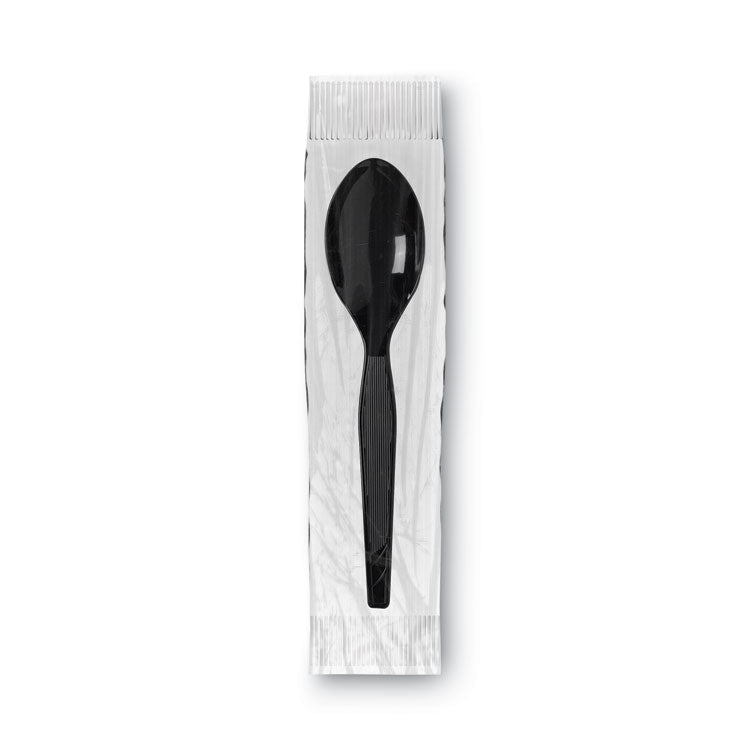 Grab'N Go Wrapped Cutlery, Spoon, Plastic, Black, 90/Box, 6 Boxes/Carton