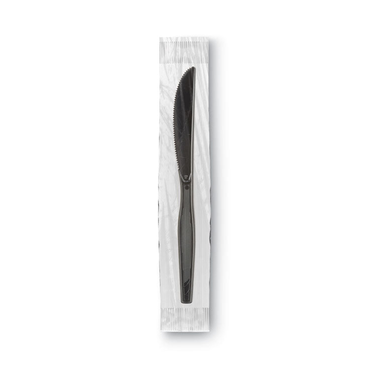 Grab'N Go Wrapped Cutlery, Knife, Plastic, Black, 90/Box