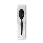 Grab'N Go Wrapped Cutlery, Spoon, Plastic, Black, 90/Box