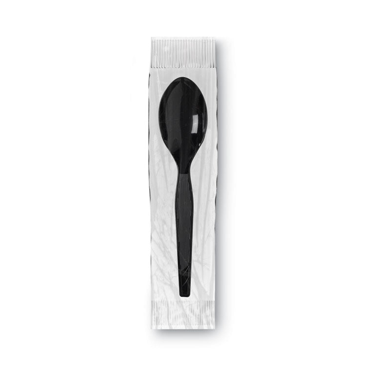 Grab'N Go Wrapped Cutlery, Spoon, Plastic, Black, 90/Box