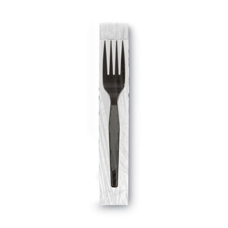Grab'N Go Wrapped Cutlery, Fork, Plastic, Black, 90/Box, 6 Boxes/Carton