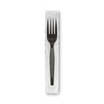 Grab'N Go Wrapped Cutlery, Fork, Plastic, Black, 90/Box