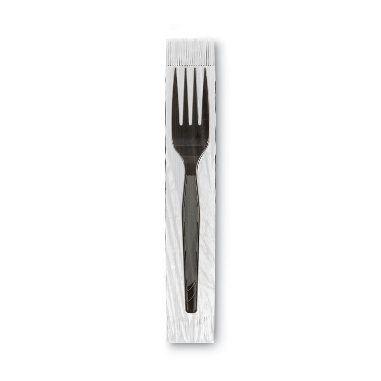 Grab'N Go Wrapped Cutlery, Fork, Plastic, Black, 90/Box