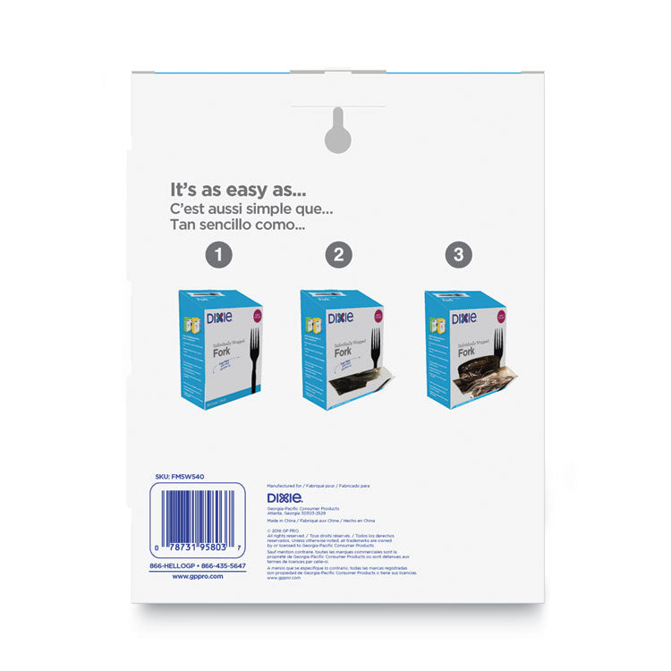 Grab'N Go Wrapped Cutlery, Fork, Plastic, Black, 90/Box