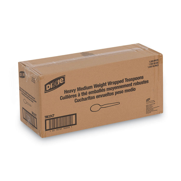 Individually Wrapped Mediumweight Polystyrene Cutlery, Spoon, Plastic, White, 1,000/Carton