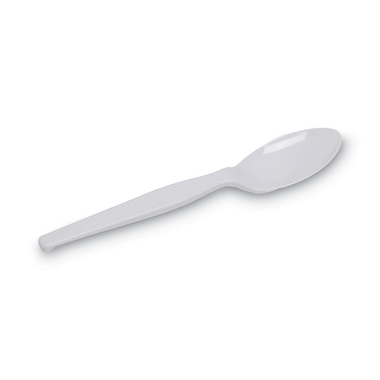 Individually Wrapped Mediumweight Polystyrene Cutlery, Spoon, Plastic, White, 1,000/Carton