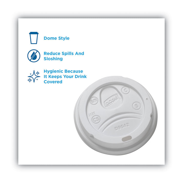 Dome Drink-Thru Lids, Fits 10 oz to 16 oz Hot Cups, Plastic, White, 1,000/Carton
