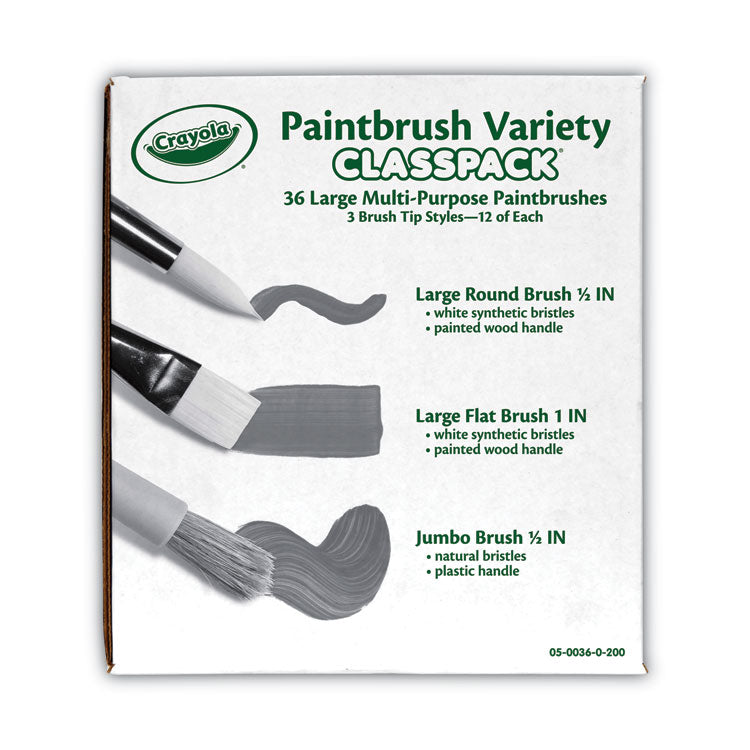 Large Variety Paint Brush Classpack, Natural; Nylon Bristles, Flat; Round Profiles, 36/set