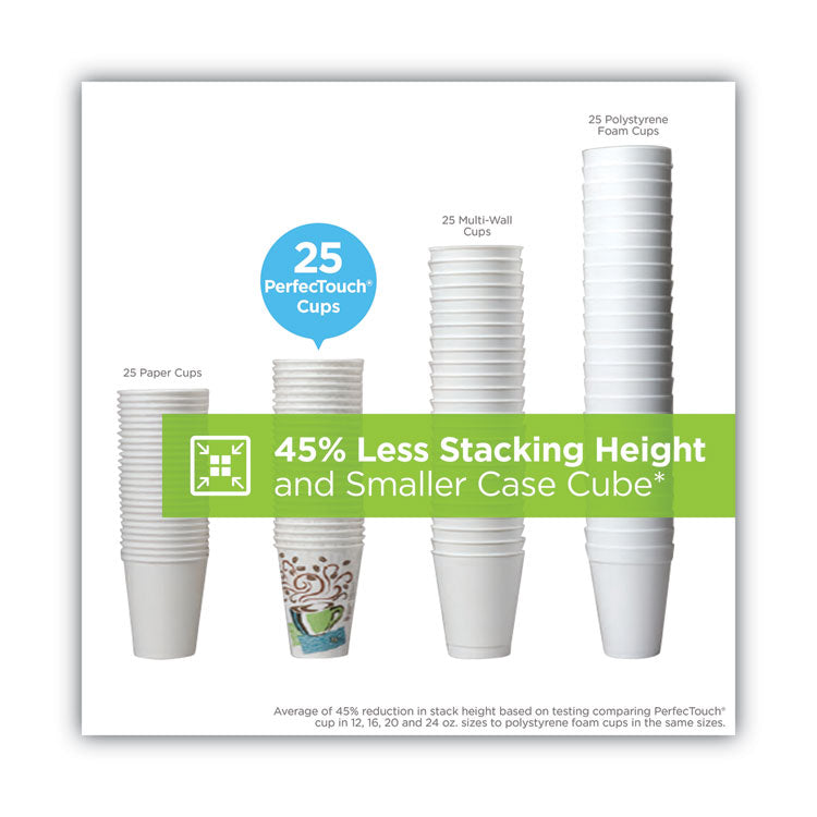 PerfecTouch Paper Hot Cups and Lids Combo, 12 oz, Coffee Haze Design, 50/Pack, 6 Packs/Carton