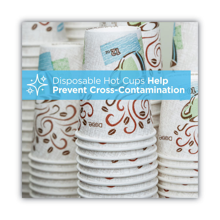 PerfecTouch Paper Hot Cups and Lids Combo, 10 oz, Coffee Haze Design, 50/Pack, 6 Packs/Carton