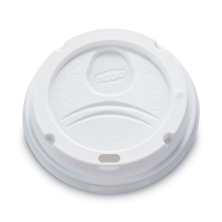 Dome Drink-Thru Lids, Fits 10 oz to 16 oz PerfecTouch Hot Cups/12 oz to 20 oz WiseSize Hot Cups, Plastic, White, 50/Pack
