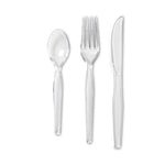 Cutlery Keeper Tray with Clear Plastic Utensils, Heavyweight, Fork/Knife/Spoon, Plastic, Crystal Clear, 1,800/Carton