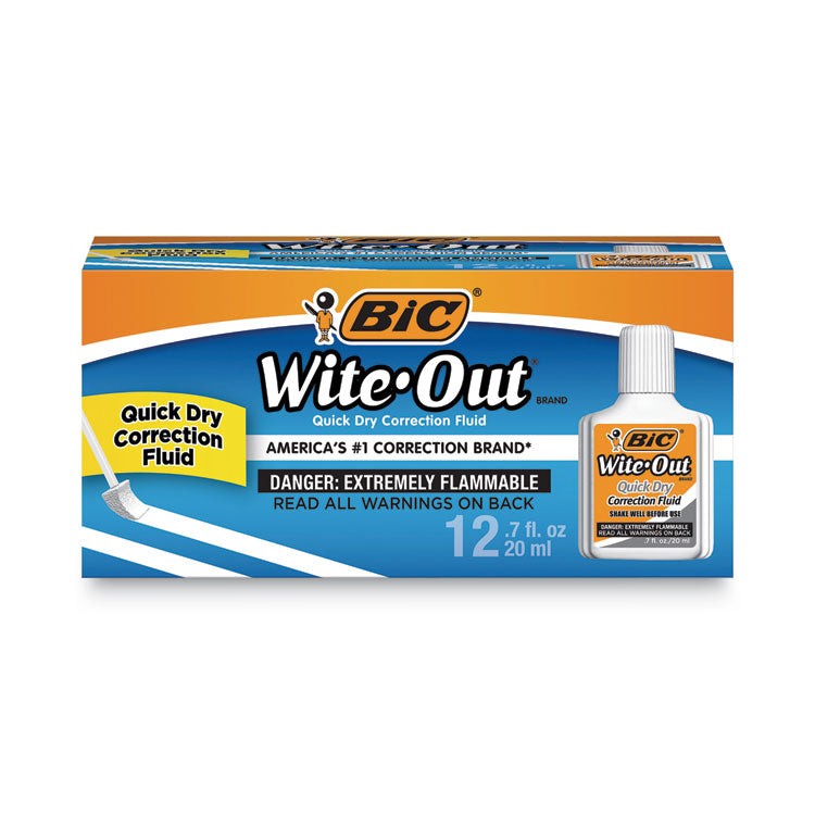 Wite-Out Quick Dry Correction Fluid, 20 mL Bottle, White, Dozen
