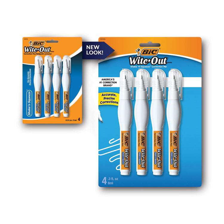 Wite-Out Shake 'n Squeeze Correction Pen, 8 Ml, White, 4/pack