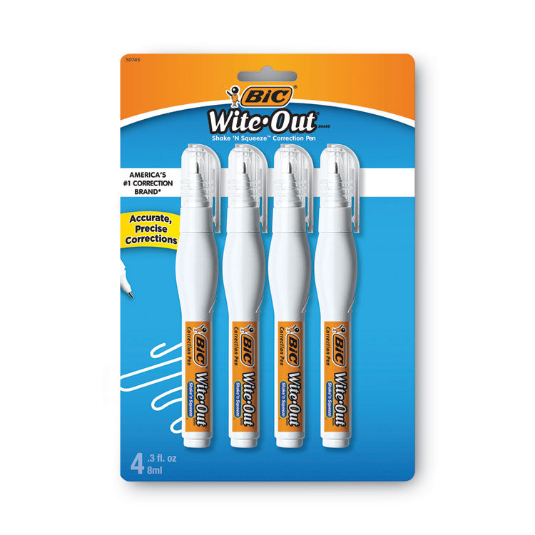 Wite-Out Shake 'n Squeeze Correction Pen, 8 Ml, White, 4/pack