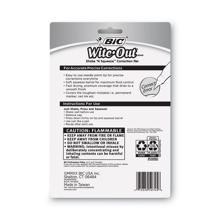 Wite-Out Shake 'n Squeeze Correction Pen, 8 Ml, White, 4/pack