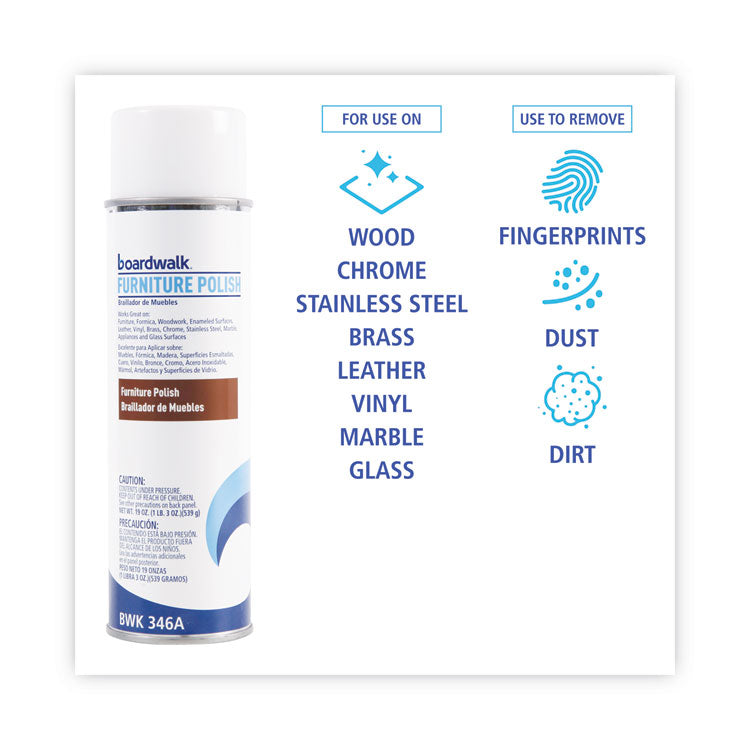 Furniture Polish, Lemon Scent, 19 oz Aerosol Spray, 12/Carton