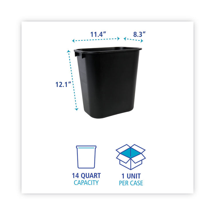 Soft-Sided Wastebasket, 14 Qt, Plastic, Black