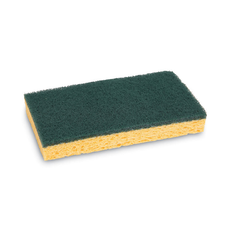 Medium-Duty Scrubbing Sponge, Individually Wrapped, 3.6 x 6.1, 0.75" Thick, Yellow/Green, 20/Carton
