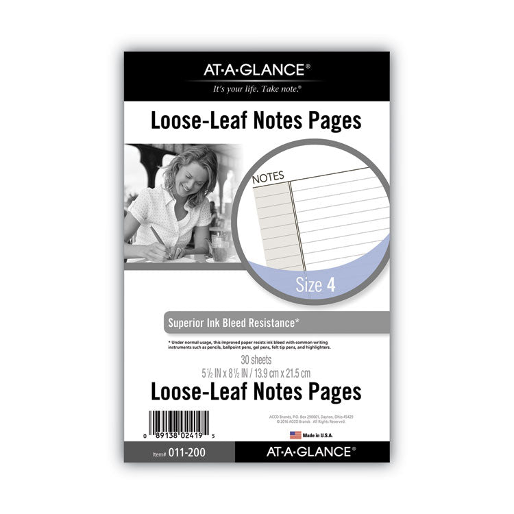 Lined Notes Pages for Planners/Organizers, 8.5 x 5.5, White Sheets, Undated, 30 Sheets
