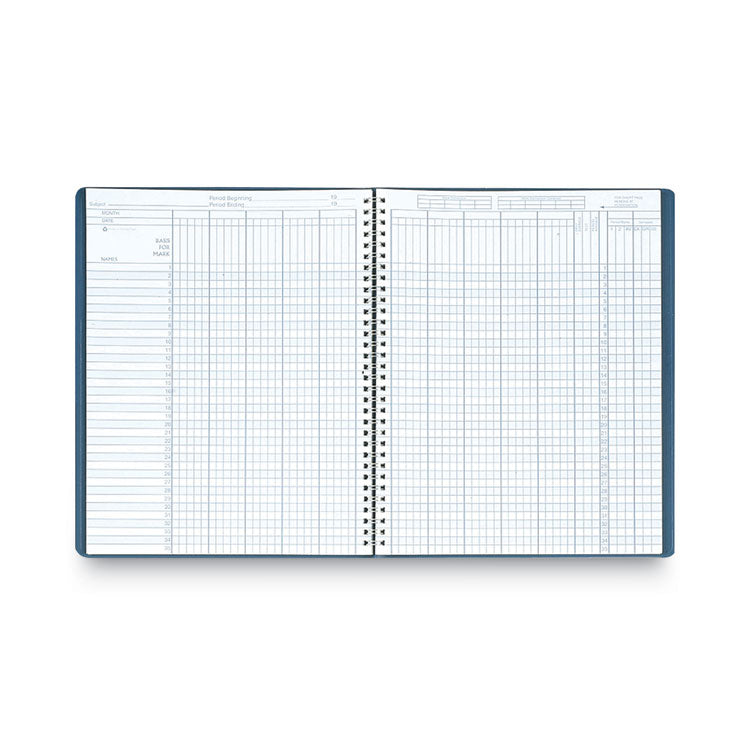 Recycled Class Record Book, 9-10 Week Term: Two-Page Spread (35 Students), Two-Page Spread (8 Classes), 11 X 8.5, Blue Cover
