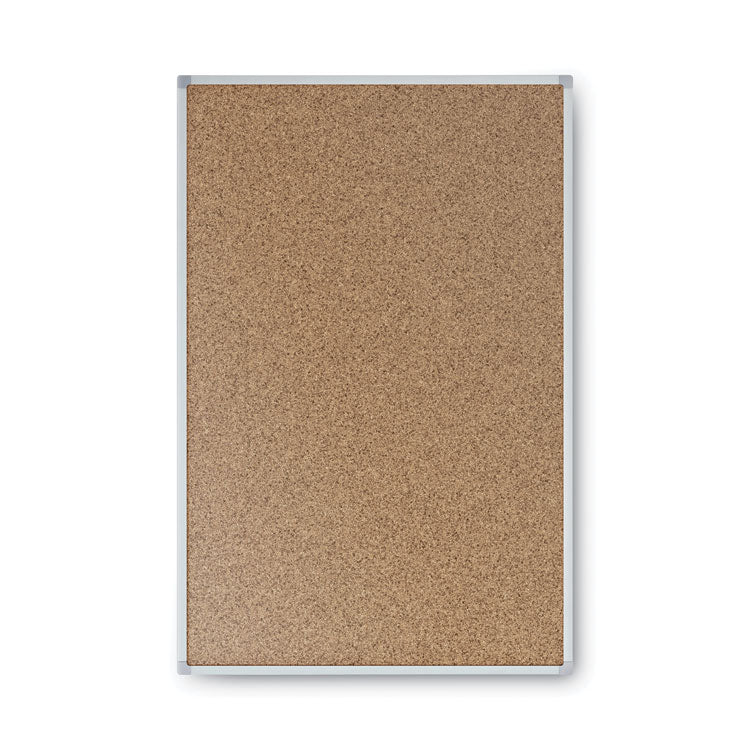 Economy Cork Board with Aluminum Frame, 24" x 18", Tan Surface, Satin Aluminum Frame