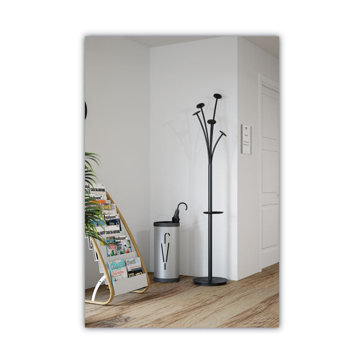 Festival Coat Stand with Umbrella Holder, Five Knobs, 14w x 14d x 73.67h, Black