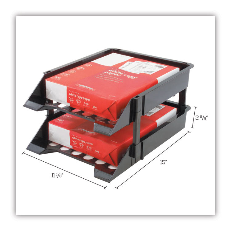 Supertray Countertop Tray Set, 2 Sections, Letter To Legal Size Files, 11" X 14.88" X 2.5", Black, 2/pack