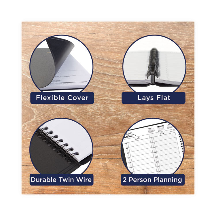 Two-Person Group Daily Appointment Book, 11 x 8, Black Cover, 12-Month (Jan to Dec): 2025