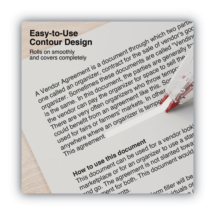 Correction Tape Dispenser, Non-Refillable, Transparent Red Applicator, 0.2" x 315", 2/Pack