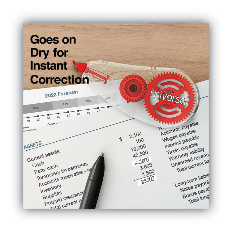 Correction Tape Dispenser, Non-Refillable, White Applicator, 0.2" x 315", 6/Pack